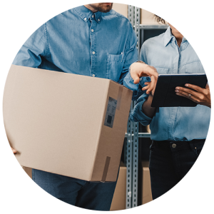 a man checking on the inventory of a package