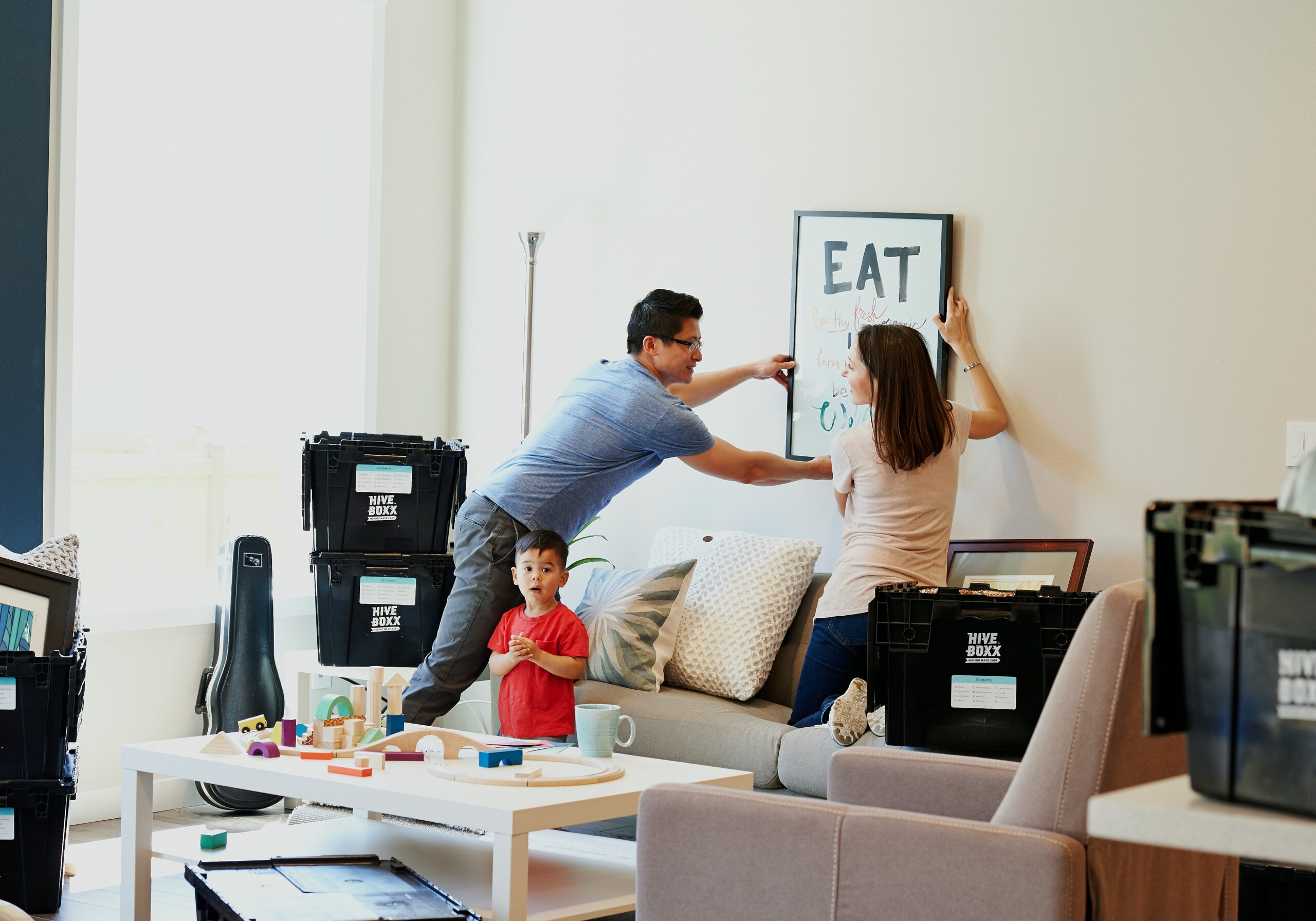 A family packing as they are moving